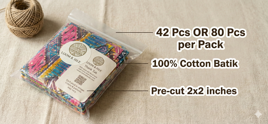 Loom & Isle Batik Scrap Pack – 2" x 2" Mini Squares