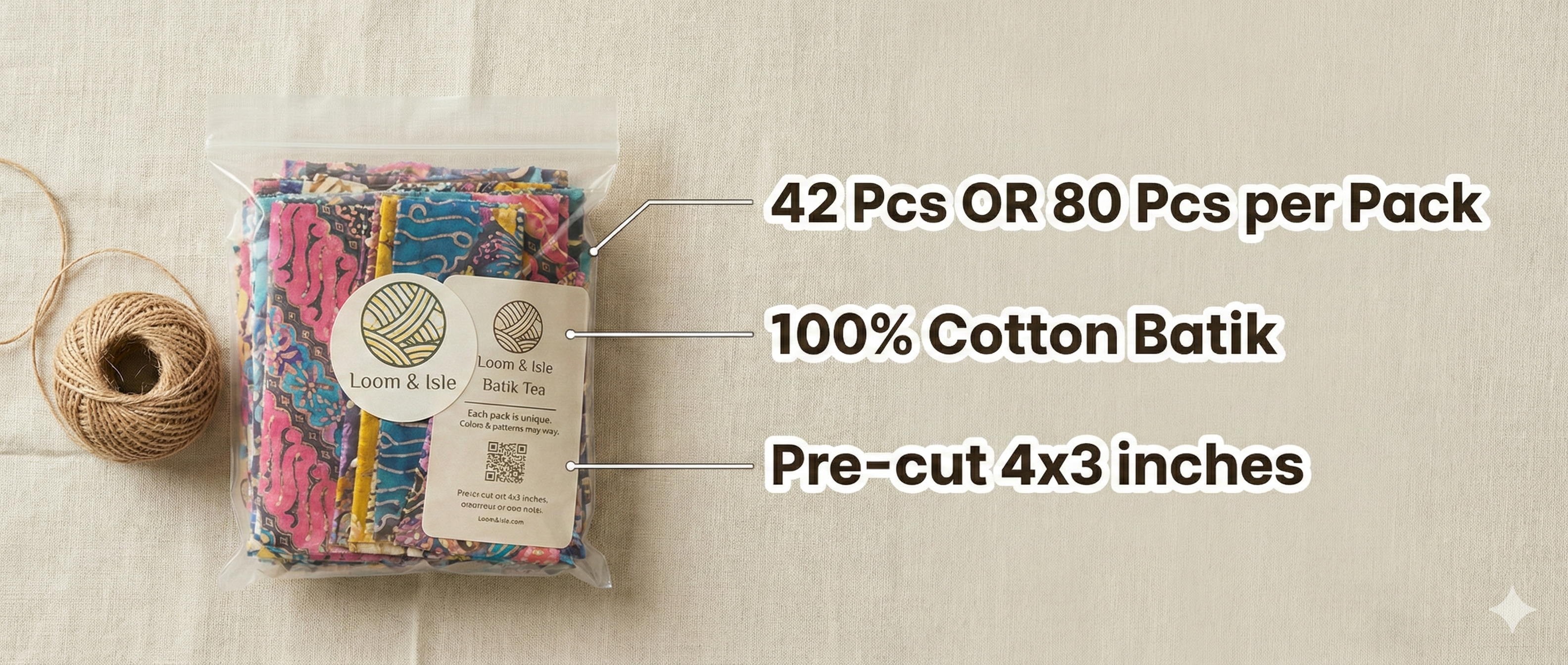 Loom & Isle Batik Scrap Pack – 4" x 3" Rectangles